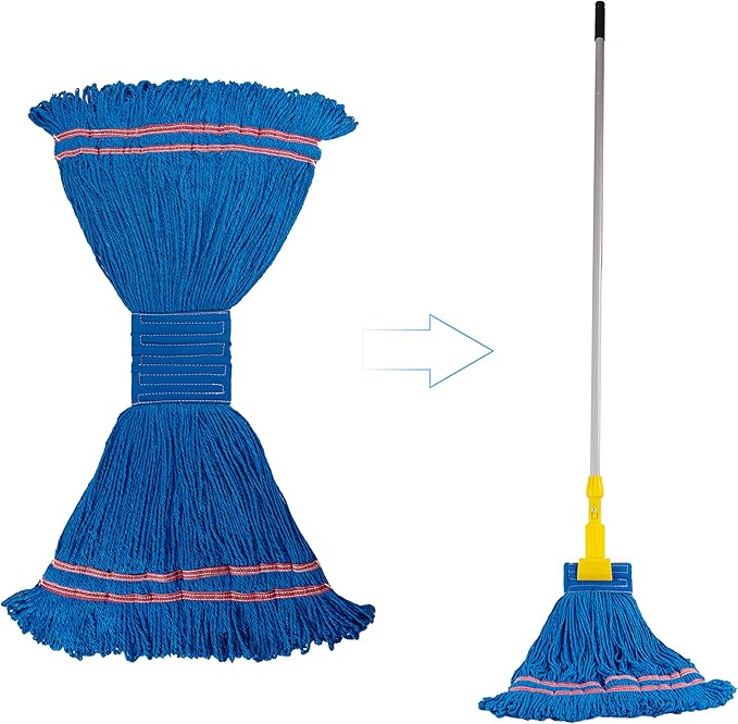 Matthew Cleaning Microfiber String Mop Heavy Duty Commercial Wet Mop Head ReplacementExcellent AbsorbencyPremium LaunderabilityReusable for HomeCommercial and Industrial Use(Blue3Pack)