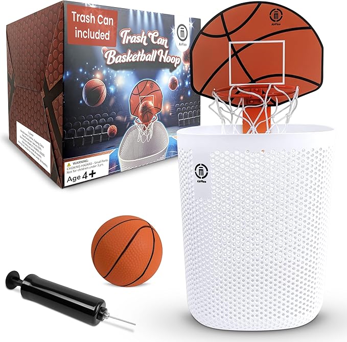 Basketball Trash Can Complete Set – Perfect Basketball Hoop Trash Can Fun Indoor Kids Trash Can and Unique Basketball Birthday Gift