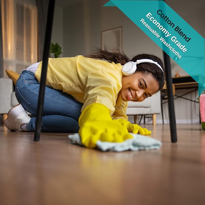 GOLD TEXTILES 120 Pack Economy White Washcloths Set (12x12 inches) - Cotton Blend Commercial Grade Cleaning Rags Quick Drying &amp Soft Face Cloths Fingertip Towels for Bathroom Spa Gym and Kitc