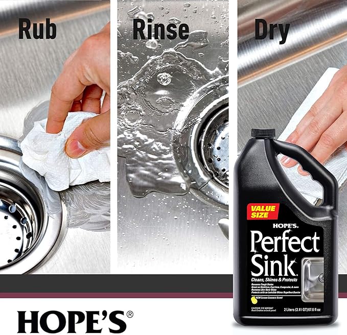 HOPE'S Perfect Sink Cleaner and Polish Restorative Water-Repellant Removes Stains Ideal for Brushed Stainless Steel Cast Iron Porcelain Corian Composite Acrylic Value Size