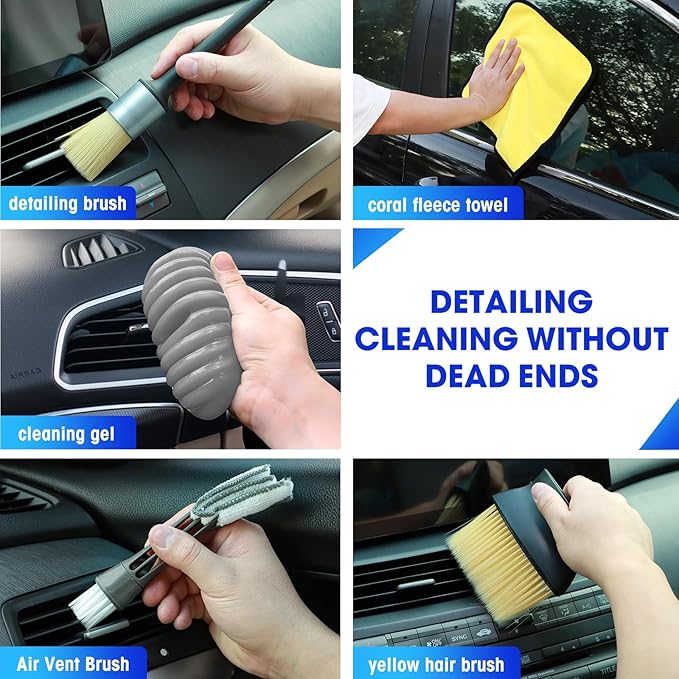 Viewsun Car Cleaning Kit 17PCS Car Interior Detailing Kit with Gray High Power Handheld Vacuum Detailing Brush Set Windshield Cleaner Cleaning Gel Complete Auto Accessories for Men Women