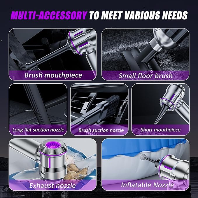 Handheld Car Vacuum Cordless Mini Vacuum Cleaner Rechargeable 16000Pa Hand Held Vacuum Cleaner Portable Small Vacuum with Multi-Nozzles Dust Duster for Car Home Office Pet (Silver Purple)