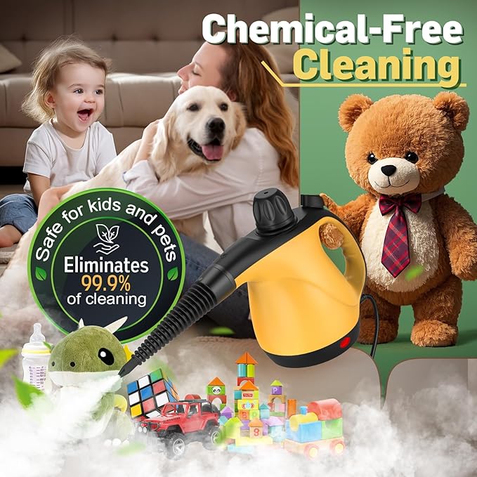 Pressurized Handheld Steam Cleaner for Home Deep Cleaning Multi-Purpose Portable Steamer for Cleaning with 11 PCS Accessories for Dirt Grease Window Car Furniture Bathroom Couch Tile and Grout