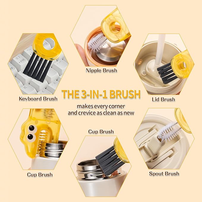 Peitushengjin10-Piece Bottle Brush Cleaning Set 1 Multi-Purpose Brush 6 Straw Cleaning Brushes 1 3-in-1 Brush 1 Detachable Cup Brush (Includes 1 Suction Cup Hook for Brush Storage)