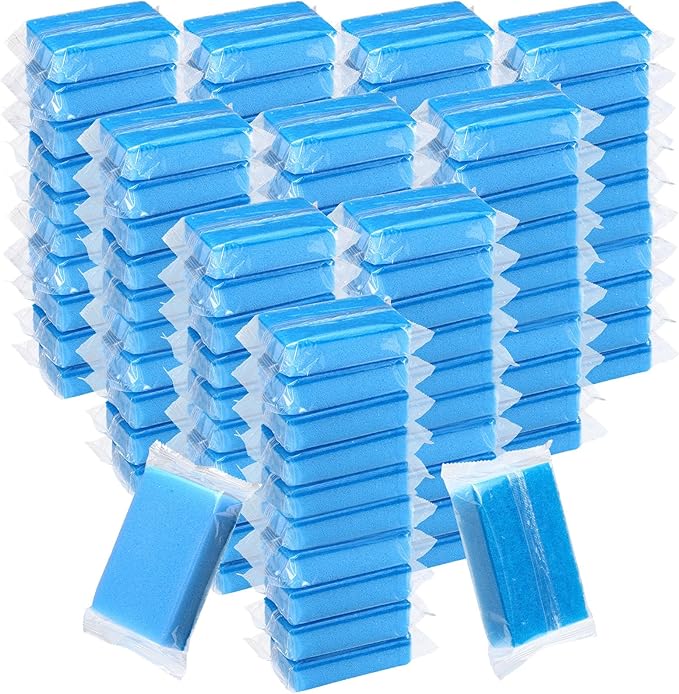 Tioncy 100 Pcs Individually Wrapped Sponges Kitchen Bulk Blue Dish Non Scratch Scrub Sponges Dual Sided Cleaning Dish Scrubber for Washing Dishes Pots Pans Sinks Stoves Appliances Car Bike