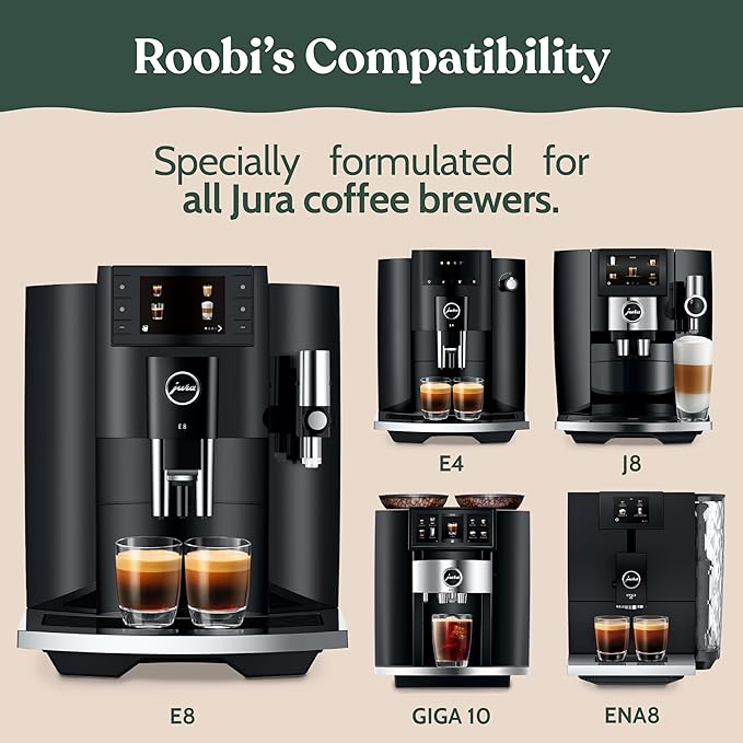 Roobi Compatible Milk System Cleaning Powder for Jura. Specially formulated for Jura Automatic Espresso Coffee Machines. 100% Vegan Carbon Neutral.