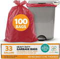 PlasticMill Heavy Duty Trash Bags - Red Garbage Bags - Plastic Waste Bags - Tall Trash Sacs Trash Can Liners - 33-Gallon Large Kitchen Trash Bags 1.5 Mil 33x39 (100-Count)