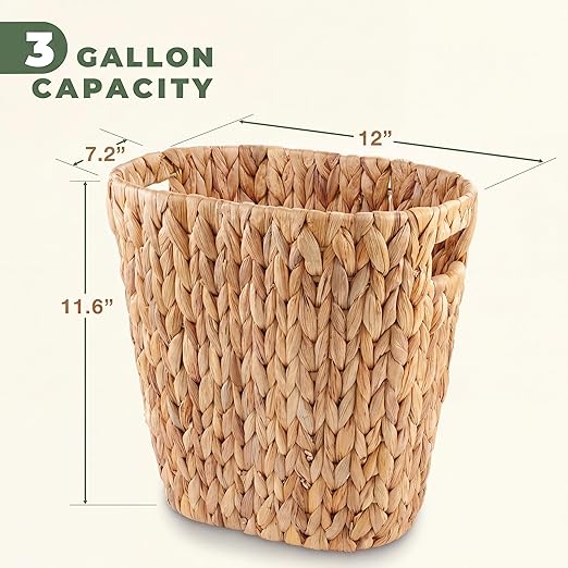2-Pack Oval Wicker Trash Cans – Rattan Trash Can - Wicker Waste Basket for Bathroom Bedroom Office - Decorative Waste Basket (Natural Hyacinth)