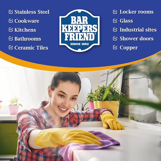 Arsta Home Bundle - Bar's Friend Cleanser &amp Polish 13oz Stainless Steel Cleaner for Pots and Pans Cooktops Hard Water Kitchen Bathroom with Microfiber Towel &amp Scouring Pad
