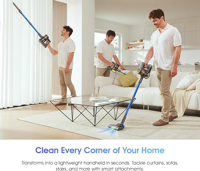 UNINELL HOME Cordless Vacuum Cleaner 45000Pa/450W Stick Vacuum Cleaners for Home 60 Mins Runtime Self-Standing Detachable Battery Anti-Tangle Brush Lightweight Wireless Vacuum for Pet Hair