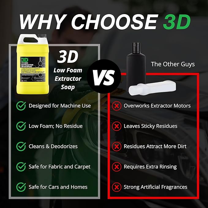 3D Extractor Carpet Cleaner Shampoo for Machine Use - Upholstery Cleaner Stain Remover &amp Odor Eliminator - Low Foam No Residue Formula 1 Gallon