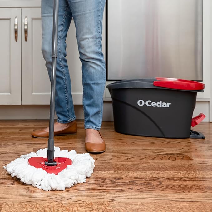O-Cedar Easywring Microfiber Spin Mop &amp Bucket Floor Cleaning System with 3 Extra Refills