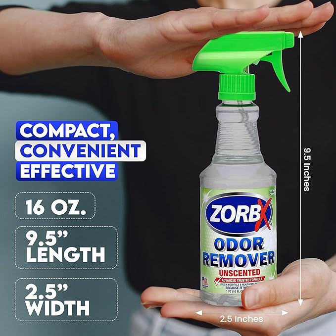 ZORBX Unscented Odor Eliminator for Strong Odor 16 oz - Pack of 2 - Used in Hospitals &amp Healthcare Facilities - Advanced Trusted Formula Fast-Acting Odor Remover Spray for Dog Cat House &amp C