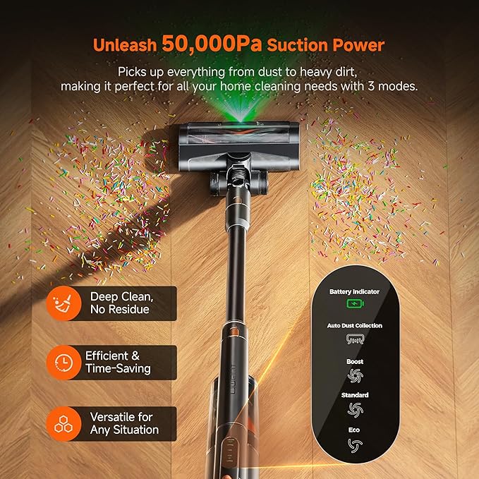 uwant V500 Cordless Vacuum Cleaner with Auto Empty&ampAuto Dust Scrap System 7-Layer HEPA Filtration Anti-Tangle Brush Stick Vacuum for Pet Hair Hard Floors CarpetGrey