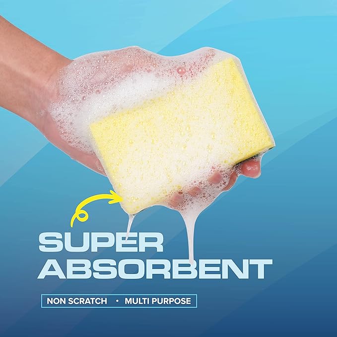 SCRUBIT 48 Pack Heavy Duty Scrub Sponges - Dishwashing Sponge Along with A Tough Scouring Pad - Dual Sided Dish Sponge Ideal for Cleaning Kitchen Dishes Bathroom - Yellow - Bulk sponges