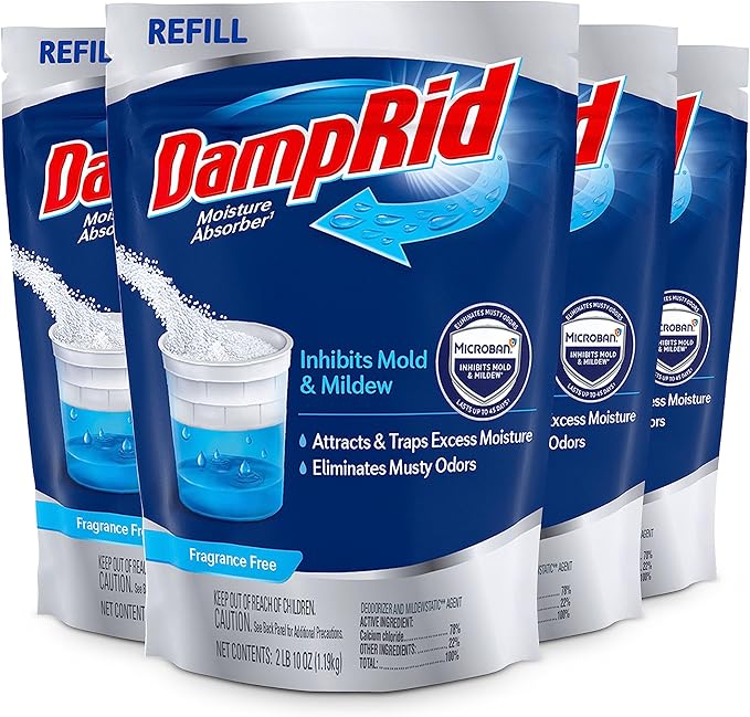 DampRid Refill Bag 42 oz. 4-Pack - Fragrance Free Moisture Absorbers for Rooms with Excess Humidity Long-Lasting Inhibits Mold &amp Mildew