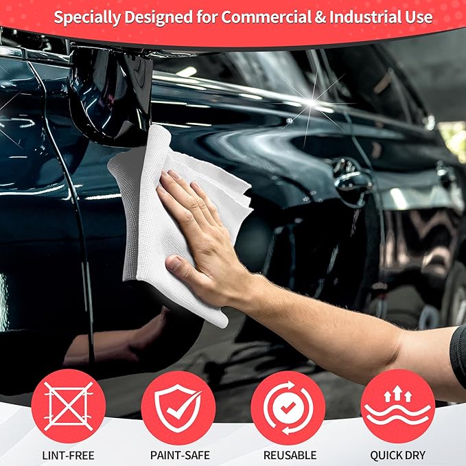 HOMERHYME White Microfiber Cleaning Cloths 100 Pack Shop Towels Rags Bulk Absorbent Lint-Free Detailing Cleaning Rags Microfiber Towels for Car Mechanic Automotive Garage Housekeeping 11.5*11.5