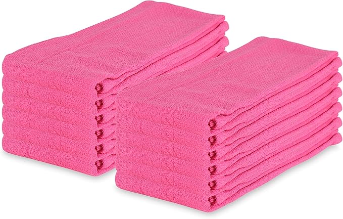 Arkwright Microfiber Huck Towels Pack of 12 Lint Free Surgical Cleaning Cloths for Glass Windows Auto Detailing and Professional Use 16 x 26 in Pink