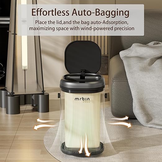MRBIN Stainless Steel Adsorption Motion Sensor Trash Can Removable 18L / 4.8gal Automatic Absorbing Bag Lidded Garbage Bin with Wheels Waste Basket for Kitchen Bathroom Eclipse Grey