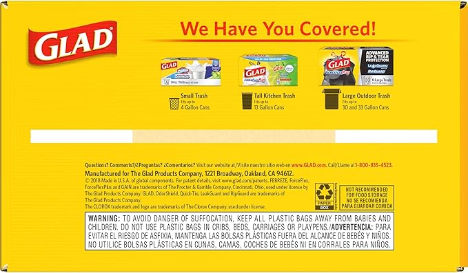Glad Trash Bags Tall Kitchen Drawstring Garbage Bags White 13 Gallon 120 Bags 3 Packs