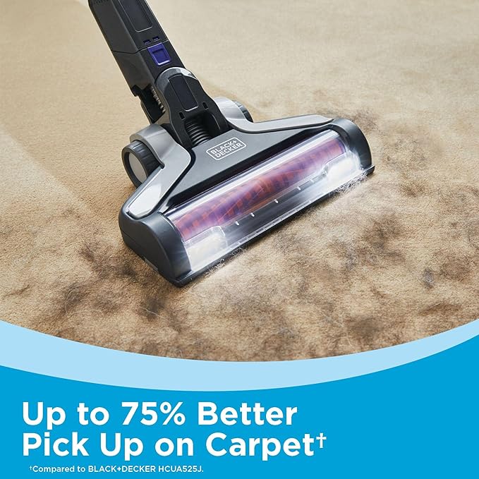 BLACK+DECKER Pet Hair Vacuum Cordless Vacuum Cleaner Pet Hair Up to 55 Minutes of Runtime Interchangeable Floorhead Maximum Suction Multi-Surface Light Weight Powerseries Extreme (BSV2020P)