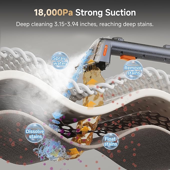 uwant 18Kpa Carpet Cleaner Machine with 3 System Powerful Suction Upholstery Cleaner Machine for Pet Stains with Cleaning Tools&ampoxy Solution Set