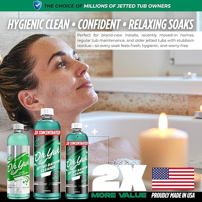 Oh Yuk Jetted Tub Cleaner 2X Concentrated – Deep Cleaning Jetted Bathtub &amp Jacuzzi Cleaner for Tub Systems with Jets – Removes Buildup – 16 fl oz