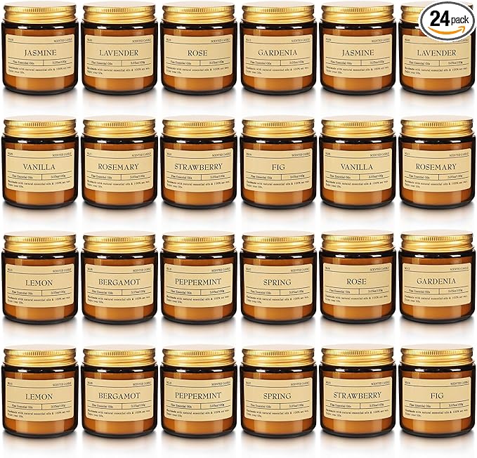 Scented Candle Set 24 Pack Candle for Home Scented Odor Eliminating Stress Relief Long Lasting Soy Wax Gift Set