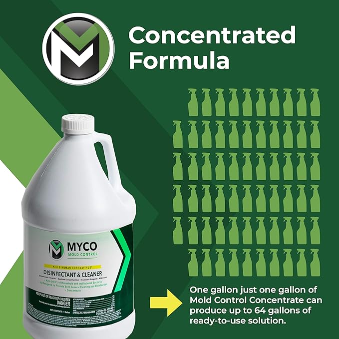 Myco Mold Control Concentrate – EPA-Registered Hospital Grade Disinfectant &amp Cleaner Quat Formula for Mold Remediation &amp Bacteria Control Commercial &amp Residential Use 4 Gallon