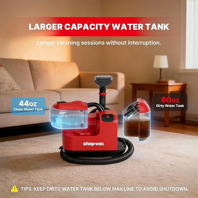 Shop-Vac Portable Carpet Cleaner Machine Upholstery Cleaner with Steam &amp Heating System 3 Modes Deep Stain Removal with Self-Cleaning Tool for Car Furniture Stairs and Fabric Cleaning 543022