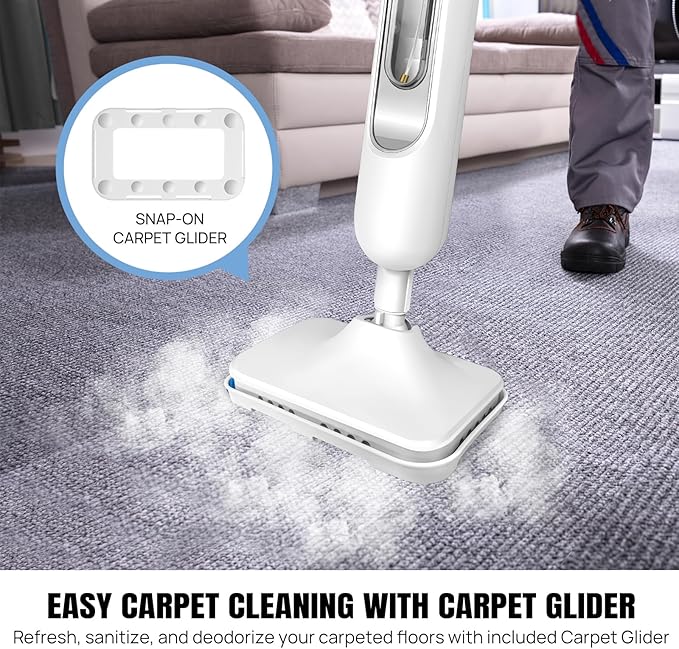 Steam Mop with 2 Microfiber Pads Lightweight Safe for All Sealed Hard Floors like Tile Stone Hardwood Laminate Vinyl and More Washable Pads 13.5Oz Water Tank 16ft Cord 2 Modes White