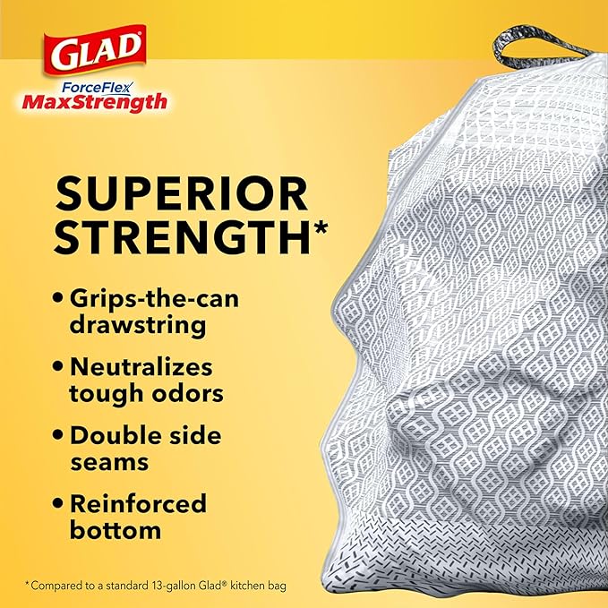 Glad ForceFlex MaxStrength XL Trash Bags 20 Gal Fresh Clean 30 Ct (Package May Vary)