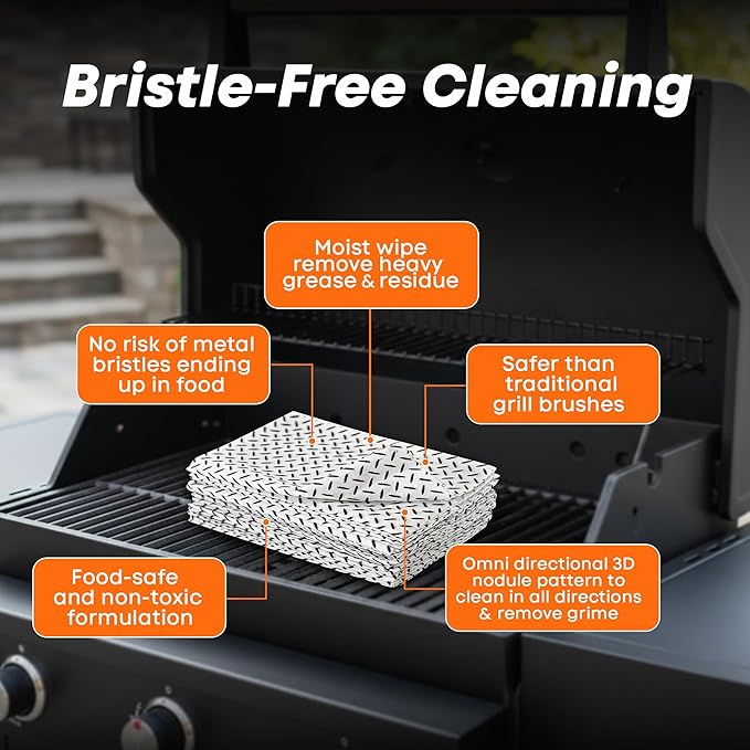 Proud Grill Q-Swiper Grill Cleaning Wipes - Bristle &amp Wire Free BBQ Cleaner Heavy Duty Degreaser Wipes Grease &amp Grime Remover for Outdoor Barbecue Grills Disposable 80 Count (2x40) Pack o