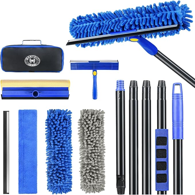 Wontolf 4-in-1 Squeegee for Window Cleaning Kit with Storage Bag 79'' Squeegee Window Cleaner Tool with Extension Pole Rotatable Window Washing Equipment for Home Outdoor Windows Glass Shower