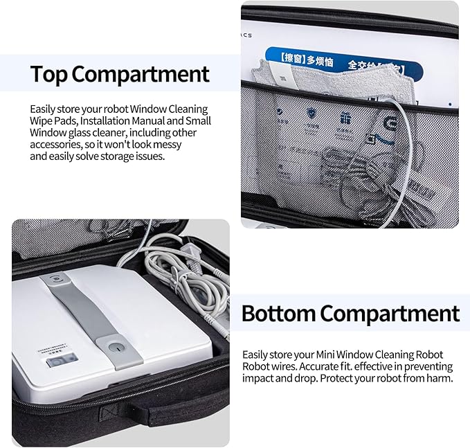 Hard Organizer Bag for Ecovacs mini window cleaning robot Protective Carrying Case(35 * 25.5 * 8.5CM/13.77 * 10 * 3.34inch) (Black)