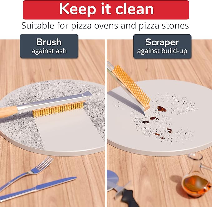 22” Pizza Oven Brush with Stone Scraper - Heat Resistant Stainless Steel Bristles Extra Long Handle - Universal Fit for Most Pizza Ovens