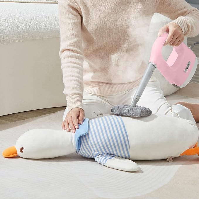 SALAV® CleanSteam Compact Steam Cleaner Pressurized Multi-Surface Handheld Steamer w/11pc Accessories Safety Lock No-Drip Fast Heat Time Unlimited Use for Cleaning Windows Tiles Grout Car (Pink)