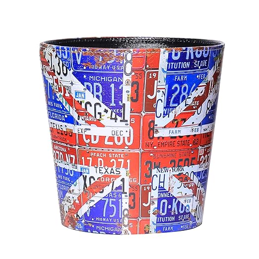 PU Leather Small Trash Can Wastebasket Round Garbage Container Basket for Bathrooms Laundry Room Kitchens Offices Kids Rooms BedroomsDormsHome Decorative Art Bin 2.9 Gallon (Union Jack)