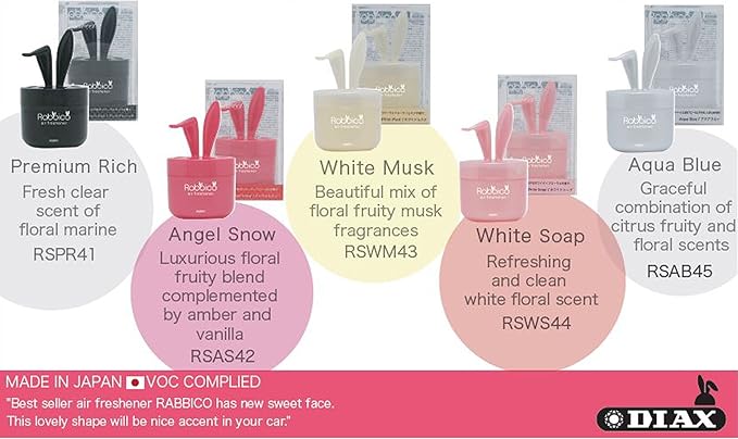 High Premium Quality RABBICO Sweet 2 Packs (Rabbit Lovely Ears Shape) Car Home Office Air Freshener Angel Snow Scent - Luxurious Floral Fruity Blend complemented by Amber and Vanilla Scent