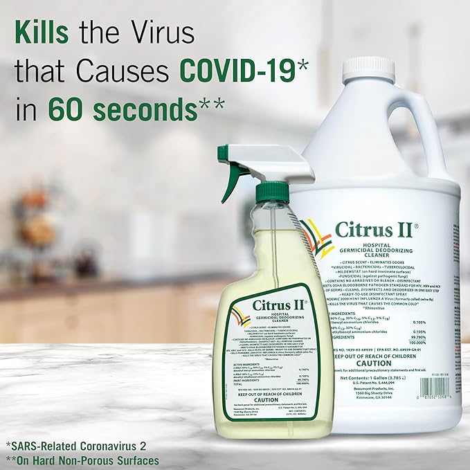 Citrus II Hospital Germicidal Deodorizing Cleaner - Fresh Citrus Scent - 1 Gallon - Refill - Disinfecting Cleaner for Home Hospital and Office Areas