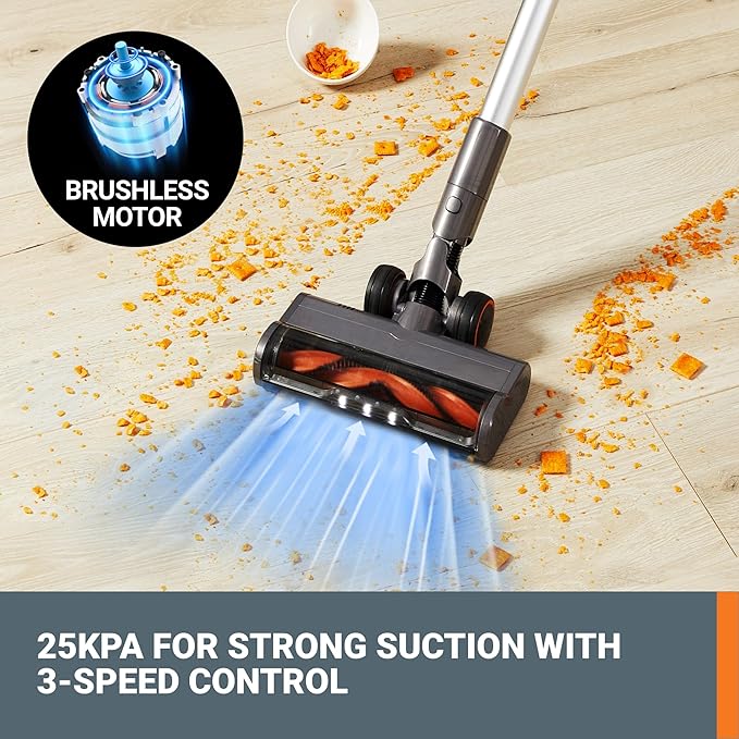 WORX 20V Cordless Stick Vacuum Powerful Cordless Vacuum Cleaner 25Kpa High Suction for Pet Hair Lightweight Handheld Vacuum Cleans Floors Carpet Car – 2 Batteries &amp Wall-Mount Charger Included