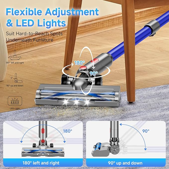 Cordless Vacuum Cleaner 8 in 1 40Kpa 55MinsLightweight Vacuum Cleaners for Home Stick Vacuum with Anti-Tangle BrushWall Mount Rechargeable Cordless Vacuum for Floor/Sofa/Pet Hair Blue