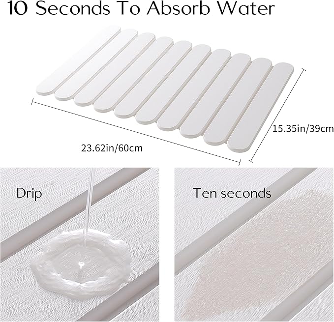 Large White Stone Dish Drying Mats for Kitchen Counter Quick Dry Collapsible Eco-Friendly Super Absorbent Diatomaceous Earth Heat-resistant Mat for Dishes Bottles Cups Match Any Countertop 24×16
