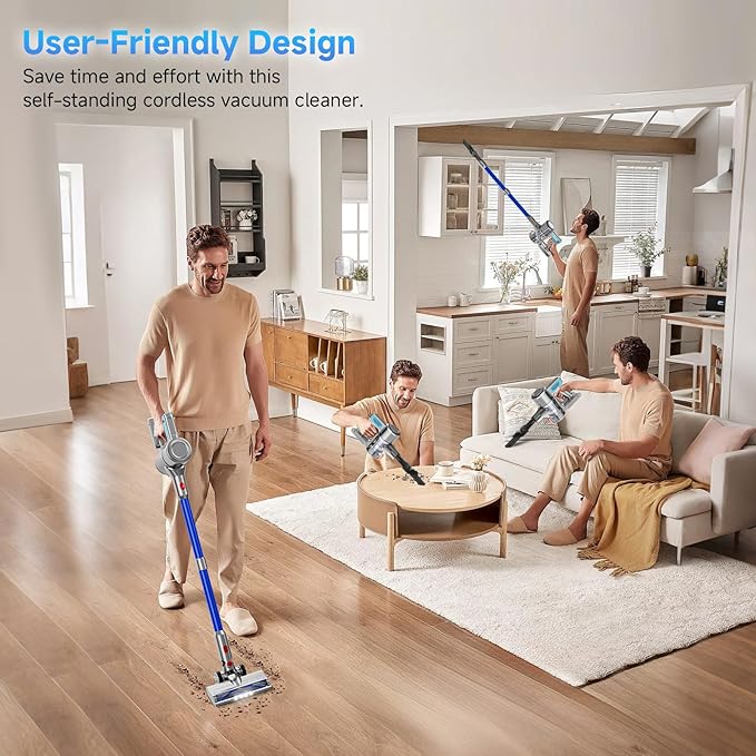 Cordless Vacuum Cleaner 8 in 1 40Kpa 55MinsLightweight Vacuum Cleaners for Home Stick Vacuum with Anti-Tangle BrushWall Mount Rechargeable Cordless Vacuum for Floor/Sofa/Pet Hair Blue