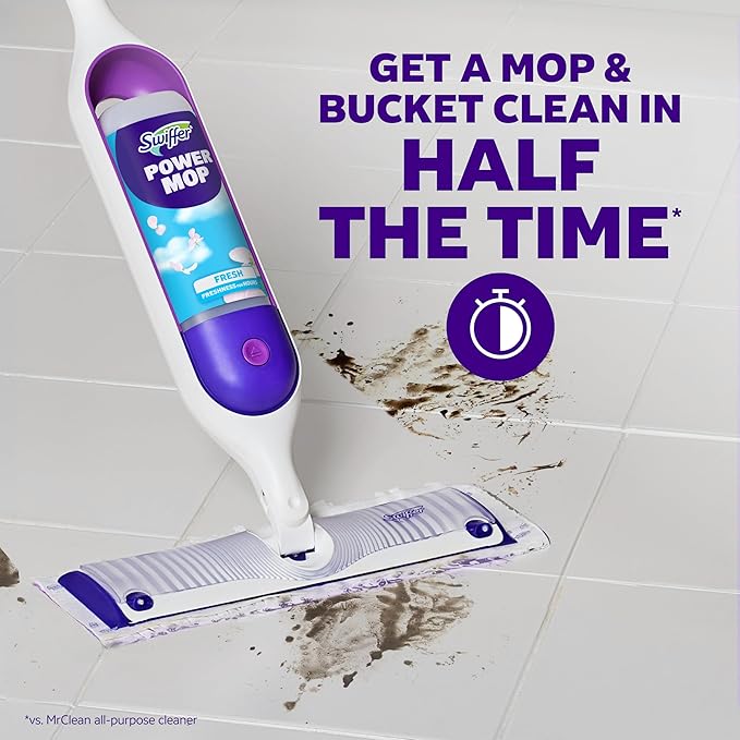 Swiffer PowerMop Multi-Surface Mop Kit for Floor Cleaning Fresh Scent Mopping Kit Includes PowerMop 2 Mopping Pad Refills 1 Floor Cleaning Solution with Fresh Scent and 2 Batteries