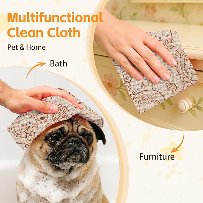 Microfiber Cleaning Cloth Roll 50-Count Reusable Durable Washable Absorbent Towels Lint-Free Non-Scratch Dish Rags for Kitchen &amp Housekeeping Car &amp Screen Brown Cute Bear Print 12x12 in
