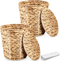 Ctosree 2 Pcs Wicker Trash Can Basket Woven Waste Basket with Lid Bathroom Wastebasket Garbage Bin with 100 Pieces of Trash Bags for Bedroom Farmhouse Home Office Kitchen(Medium)