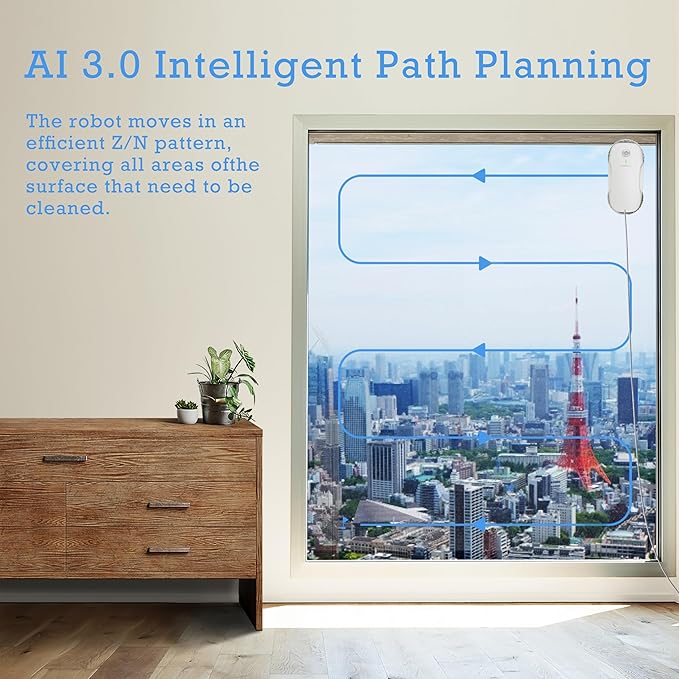 Tosima W2 Window Cleaner Robot Automatic Cleaning with Intelligent Path Planning 3800Pa Suction Power Edge Detection Technology Remote Control White