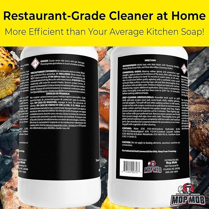 Commercial Grill and Oven Cleaner 32Oz Concentrate 1pk. Heavy-Duty Fast-Acting Degreaser Solution Removes Carbon Grime Burnt Food and Oil for Griddles Fryer Baskets and Kitchen Cooking Surfaces.