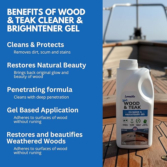 EcoDecors Loveable 2 in 1 Wood &amp Teak Cleaner and Brightener Gel 1 L for Outdoor Use Cleans Renews and Refreshes Outdoor Wood - 2 Pack